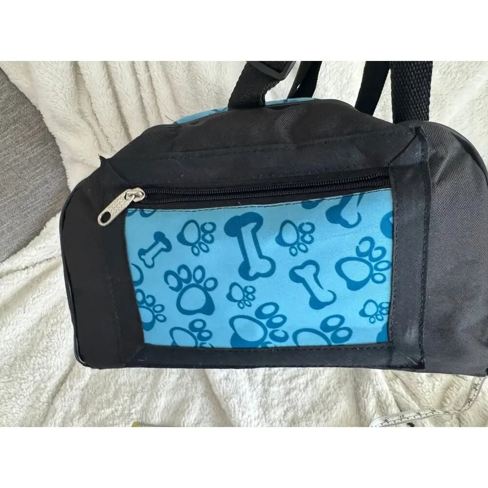 Pyaar Small Pet Carrier Blue Paw Print Mesh Travel Bag Dog/Cat 14 Inch
